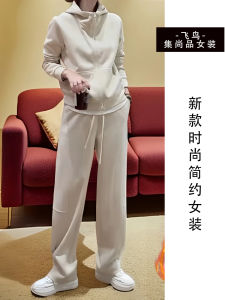 Thickened Fleece Zipper Hoodie And High Waist Pants Pure Color Set Casual Slimming Winter Fashion Womens Two-Piece Suit
