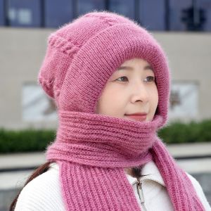Thickened Knitted Warm Hat Scarf Two-In-One Multifunctional Pure Color Match All Windproof Spring Autumn Winter Cap for Men