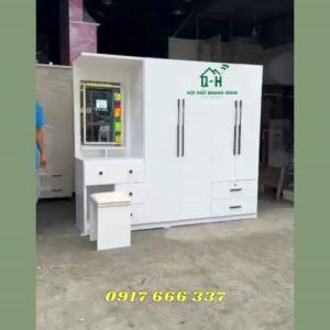 TỦ QUẦN ÁO NHỰA ĐÀI LOAN  4 CÁNH CÓ BÀN TRANG ĐIỂM KÈM GHẾ NGỒI SIÊU SANG XỊN