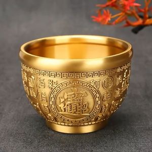 Mangkok Fu Kuningan Fengshui Emas Mangkuk Fengshui Kuningan Silinder Beras KuninganTeh Dan Gelas Utama