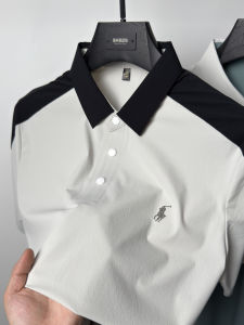 Summer Mens Casual Loose Splice Simple Shirt High-End Trend Color Block Versatile Short Sleeve Shirt Polyester Fiber Youth Wear