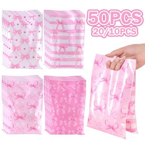 10/20/50Pcs Pink Bow Gift Bag Candy Bags Birthday Party Goodie Gift Bags For Girls Bridal Engagement Baby Shower Supplies