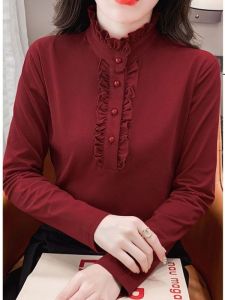 Womens Stand Collar Button up Base Shirt Inner Wear Autumn Winter New Style plus Size Versatile Fashionable Outerwear High End Warm Top