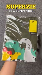 Pakaian anak cowok distro lengan pendek karakter binatang dinosaurus tyrex warna army bahan adem