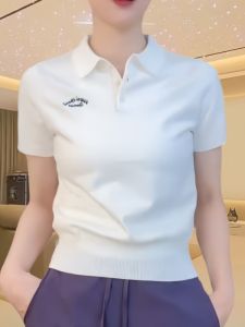 Áo Thun Cổ Polo Tay Ngắn Màu Trắng Phong Cách Pháp Cổ Điển Dành Cho Nữ Mùa Hè Thiết Kế Ôm Vừa Vặn Tôn Dáng Áo Thun Thường Ngày