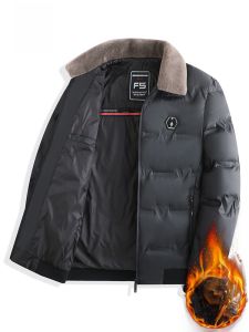 ROMON | Lomond Mens Cotton Jacket Winter Thickened Warm Down Short Coat Fur Collar Middle-aged Dad Fashionable Urban Style Zipper Closure