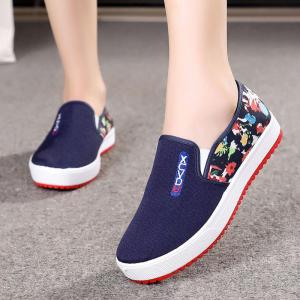 New Beijing Old Cloth Shoes Womens Slip-On Flat Bottom Canvas Shoes Casual Versatile Comfortable Rubber Sole Sheepskin Lined