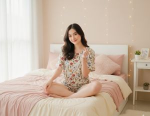 Promo Setelan Loungewear Wanita Motif Bunga Premium Nyaman Adem