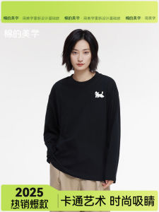 Áo Thun Cotton Dài Tay in Hình Chú Chó Chạy Bộ Thoải Mái Thường Ngày Cho Cặp Đôi Dáng Rộng Thoải Mái Mùa Thu