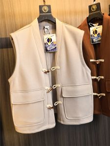 Fashionable Winter Mens Casual Fleece Lined V-Neck Vest Fine Air Layer Composite Orlon New Chinese Style All-Match Vest