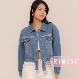 RIMINI - Jaket Jeans Wanita Lengan Panjang Stripes Denim Crop Size XS-XL - Xavier Jacket 5238