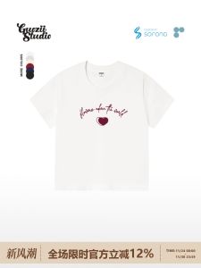 เสื้อยืดคอกลมแขนสั้นทรงสลิมฟิตสำหรับผู้หญิง Guozii American College Style Letter Print Shoulder Advanced Sensation Sorona