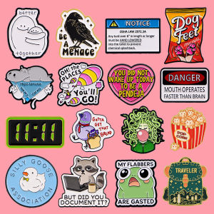 Funny Stick Figure Enamel Pin Cute Frog Cat Quotes Lapel Pins Badges on Backpack Womens Brooch Clothes Gift Jewelry Accessories