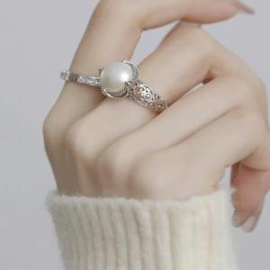 S925 Silver Pearl Ring for Women Retro Design Unique Style Finger Accessory Vintage Fashion Jewelry Index Finger Ring