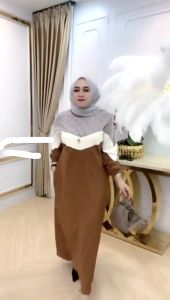 Gamis Wanita Simple Elegan Tasya Dres Caramel Knit Mix Motif Hound Stooth Dress Korean Style Viral