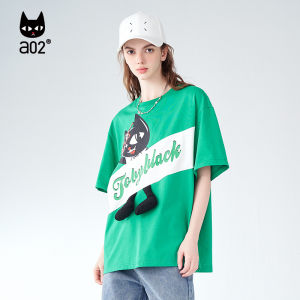 A02 Original Style Short Sleeve T-Shirt Womens Loose Fit Cat Print Top Trendy Versatile New Summer Cotton round Neck Tee