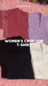 3 PCS WOMENS CROP TOP T-SHIRT SQUARE NECK PLAIN ASSORTED COLORS CAN FIT UP TO SMALL