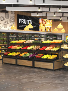 Fruit and Vegetable Goods Shelf Shopping Mall Supermarket Vegetable Rack Fruit Shop Vegetables Shop Shelf Display Rack Steel Wood Fruit Rack Vegetable Shelf