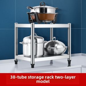 Stainless Steel Kitchen Storage Rack Stand Multi-Layer Microwave Oven Shelf Two-Layer Storage Oven Pot Stand Organizer