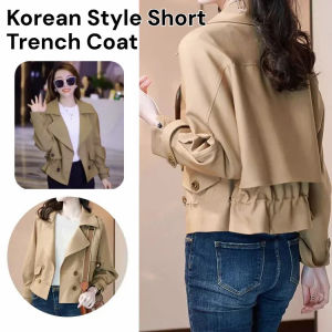 Korean Style Short Fashion Trench Coat Fashion Double Breasted Jacket Lightweight Lined All-Match Streetwear