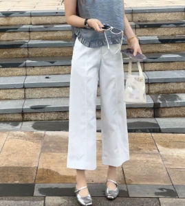 Quần Ống Rộng Cạp Cao Thời Trang Mùa Hè Quần Dài Đến Mắt Cá Chân Cho Nữ Dáng Thường Ngày