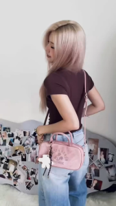 Disney Official Mickey Vintage Bowling Bag Blue PU Leather Small Shoulder Crossbody Handbag with Cute Glove Charm