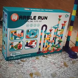 Marble Race Run Maze Block Mainan Balok Susun Trackball Slide Mainan Anak 197pcs