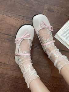 Silver Mary Jane Shoes Womens 2025 New Spring Butterfly Knot Lolita Cute Low Cut Thick Heel Leather Shoes Adorable round Toe