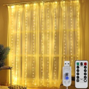 Bộ Rèm Thả 10 Dây Đèn Led Fairy Light Trang Trí Tiệc Sân Vườn Decor Noel Lễ Tết (Xài Cổng USB +Kèm Remote Điều Khiển)