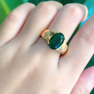 CINCIN EMAS HIJAU SAFIR BATU GIOK PERMATA TITANIUM ANTI LUNTUR