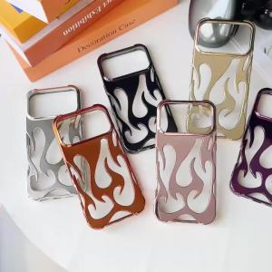 3D Flame Pattern Hollow Slim Phone Case For iPhone Air 17 16 15 14 13 12 11 Pro Max Plus Protective Heat Dissipation Cover Funda
