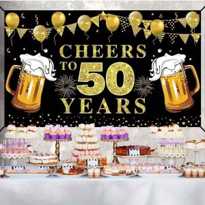 Black and Gold Beer Themed Banner Photography Background Cloth Adult 50th Birthday Party Decoration Photography Studio Backdrop