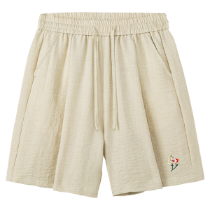 OUMULONG | Embroidered Linen-Like Short Pants Light Breathable Summer 5th Pants