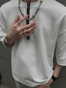 American Style High-End Feel Half Zip Short Sleeve T-Shirt Summer 2024 New Loose Casual Versatile round Neck Body Shirt