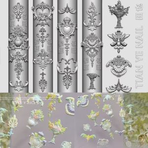 Artistic French Vine Floral Banquet European Court Style Rococo Flower Vine 3D Carving Nail Art Silicone Mold