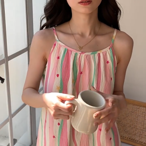 🫰🏻 Sweetie Store 🫰🏻 [ READY STOCK ] Women Pyjamas Singlet Long Nightdress Size M-2XL With Bra Span