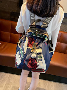 Trendy Large Capacity Oxford Cloth Backpack for Women Travel Casual Versatile Printed Ladies Bag Bookbag Soft British Style