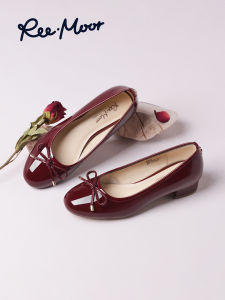Reemoor | Ballet Style Bow Patent Leather Low Heel Flats