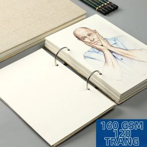 Sổ Phác Thảo Hình Xoắn Ốc Phong Cách Retro Bìa Cứng Vải Lanh 120 Trang 160GSM Có Thể Thay Ruột Sổ Vẽ Nghệ Thuật Đồ Dùng Học Tập Văn Phòng Phẩm