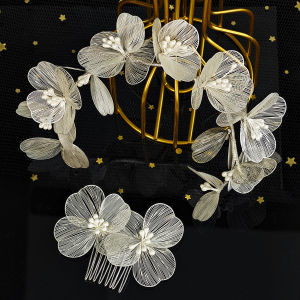 Handmade Pearl Headband Korean Aesthetic Gold Petal Hair Accessories Set Bridal Wedding Headdress Dress Hairbands