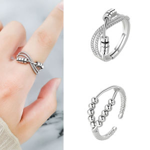 Copper Round Bead Rotate Rotating Anxiety Fidget Rings For Women Bague Anti Stress Female Knuckle Ring Trendy Jewelry Girls Gift