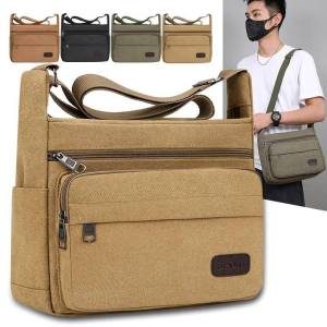 Casual Canvas Bag Mens Large Capacity Shoulder Crossbody Bag Street Stall Middle-aged Mens Bag Multi-layer Partition Small Bag