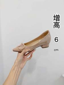 Nude Pink Chunky Heel + Inner Height Increase 6cm Pointed Classy High Heels Paint Metal Buckle Commuter Womens Shoes