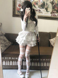 Japanese Style Sweet Spicy Girl Wrap over Knee Socks Women Thin Lolita White Silk JK Long Tube Socks Mary Jane Tower Stockings