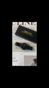 [Gift][With Box]ORUSS Original Men Stainless/Leather Luxury Waterproof Fashion Black Watch Analog Korean Automatic Quartz Wrist Watch For Men
