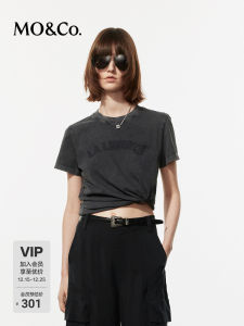 MoCo Dirty Fit Short Sleeve T-Shirt round Neck Patchwork Embroidery Slogan Worn out Style Cotton Streetwear Summer Top