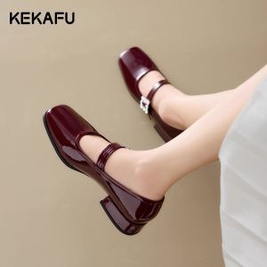 French Style Mary Jane Shoes Red Spring Autumn New Arrival Womens Fashion Single Shoes Comfortable Leather Pigskin Slip-On