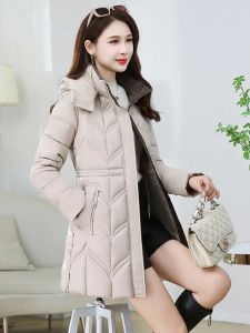 Womens Thickened down Cotton Jacket Mid-Length Slim-Fit Waist-Cinching Winter Coat Fashionable Commute Style Korean Version