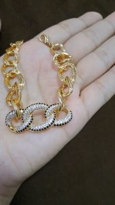 Gelang Rantai Besar 3 Oval Kristal Titanium 22 K (emas)
