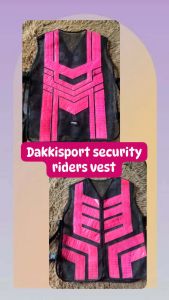Dakkisport security riders vest black with pink reflective stripes